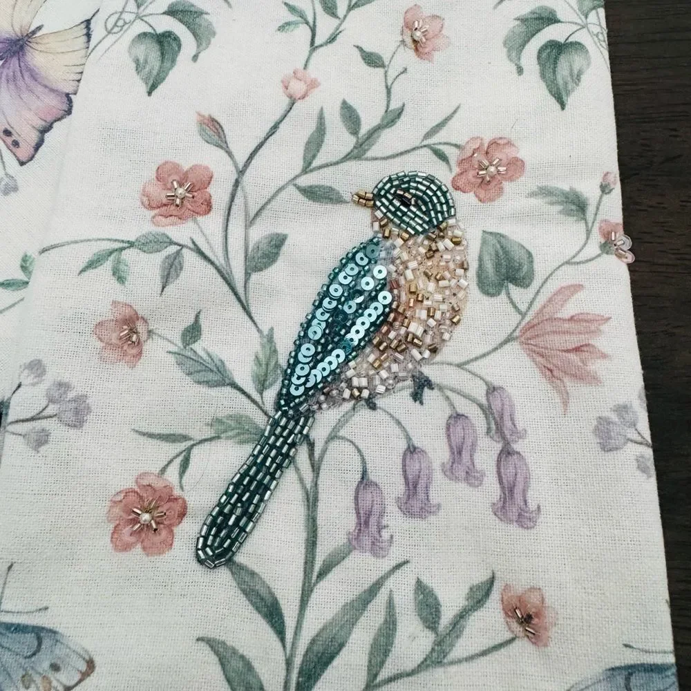 Beaded Bird Butterfly Floral Botanical Kitchen Tea Dish Towels Set